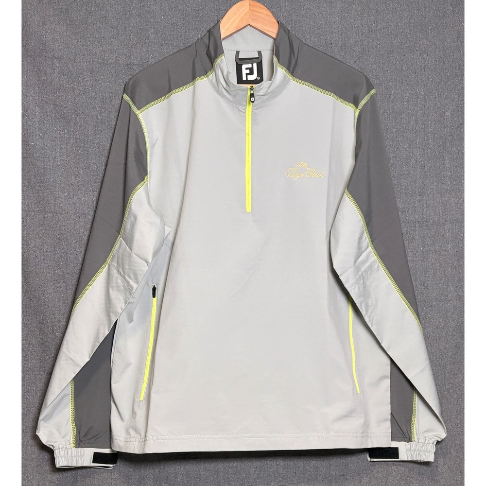 FootJoy Mens The Dye Club Golf Windbreaker 1/4 Zip Jacket Grey Neon Yellow Large
